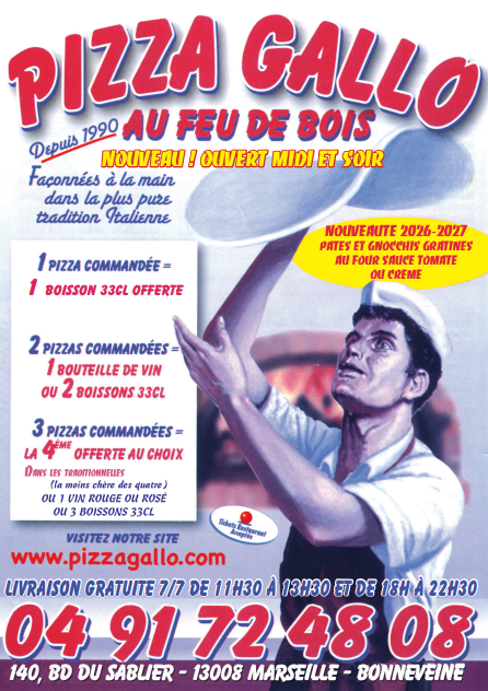 Prospectus Pizza Gallo - page 1, carte des menus