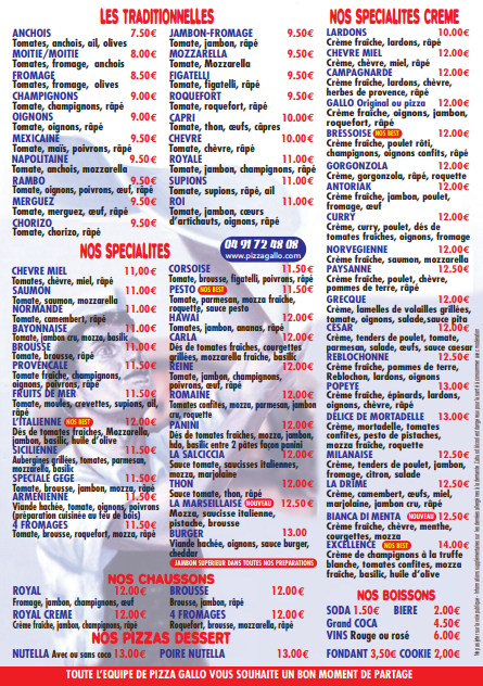 Prospectus Pizza Gallo - page 2, carte des menus